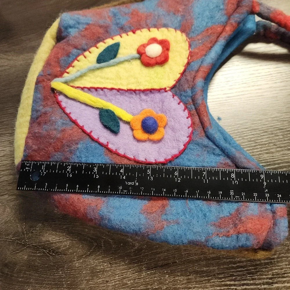 Vintage Handmade Felted Wool Double Strap Bag Purse Boho Hippie‎ Flower Tie Dye